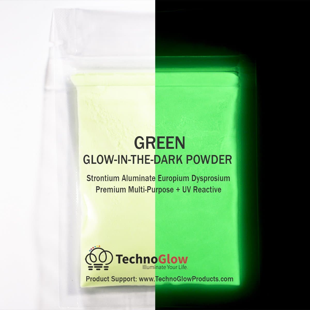 Glow in The Dark & UV Reactive Powder - Multipurpose PRO-Series (Natural Green, 1 Ounce (28g))