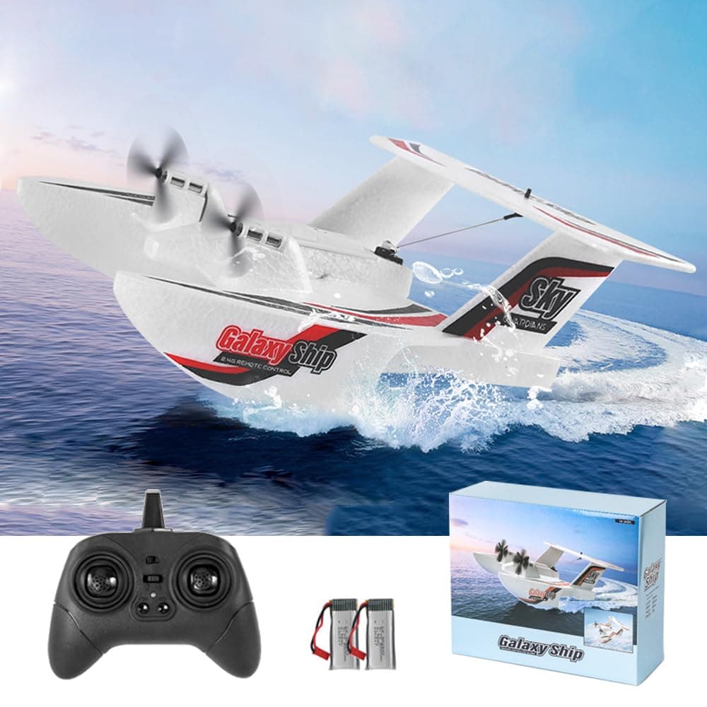 GoolRC RC Plane 3CH Remote Control Airplane for Water Land & Air, Amphibious Triphibian RC Aircraft, 2.4GHz Seaplane Glider RC Floatplane with 6-Axis Gyro & 2 Batteries for Adults