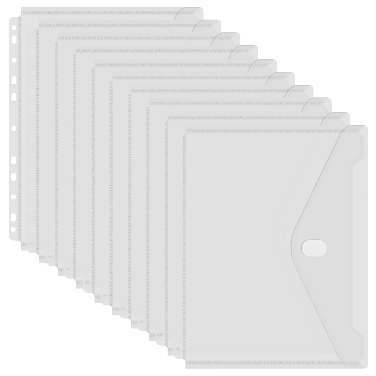 YoeeJob LaOficina 11 Holes Clear Poly Envelope Binders Pocket Insert with Hook and Loop Closure Letter Size 10 Packs