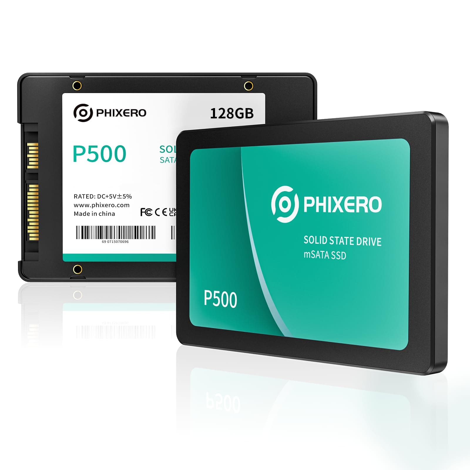 PHIXERO P500 SATA SSD 128GB 3D NAND, Internal harddisk 2.5 Inch Solid State Drive SATA III 6 Gb/s, UP to 550MB/s, for laptops, desktops and Gaming Consoles PC