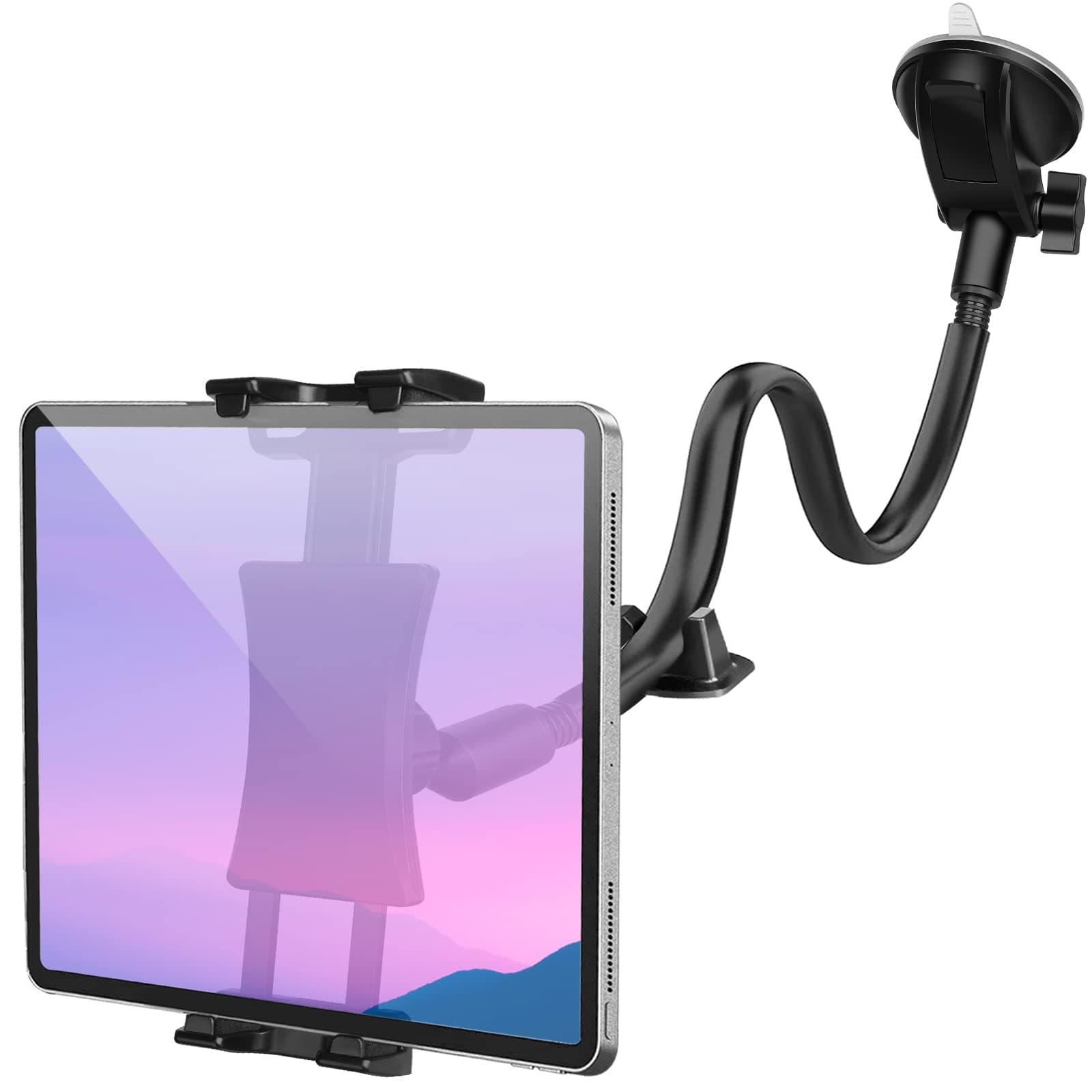 Car Dashboard Windshield Tablet Mount, 13" Long Arm Gooseneck, 360° Flexible Window Suction Cup Holder for Truck SUV, for iPad Pro 12.9/11/10.5/9.7/Air/Mini 6 5 4, Galaxy, 4.7"-12.9" Tab&Phone