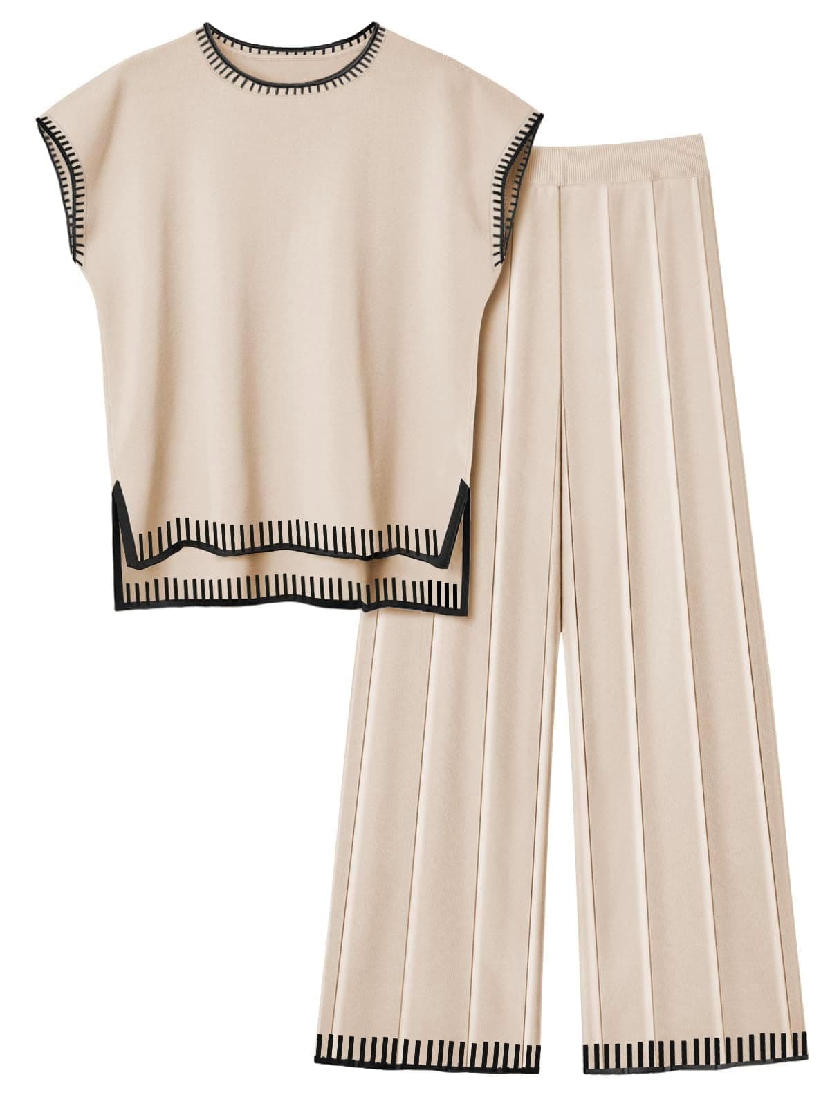 EkouaerWomens Matching Sets Knit Sweater Sets 2 Pieces Outfits Pullover Tops Wide Legs Pants Lounge Set