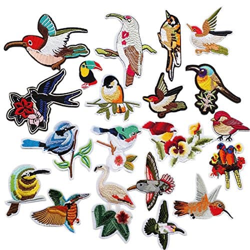 Chenkou Craft 20pcs Random Embroidered Birds Assorted Iron-on or Sew-on Embroidered Patch Motif Applique Woodpecker Hummingbirds Swallows Parrot