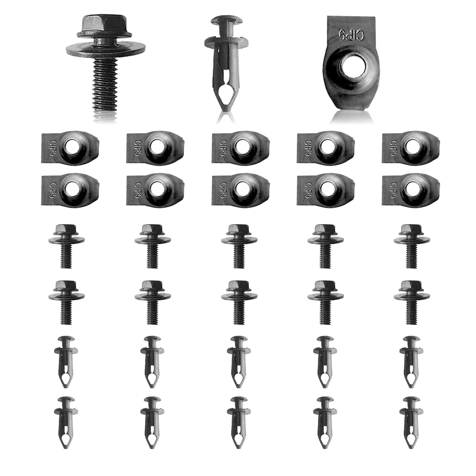 45PCS Universal Engine Under Cover Splash Shield Body Bolts Screws, Bumper Clips Extruded U-Nuts Kit Compatible with Most Brands of Vehicles Nissan 350z 370z Infiniti G35 G37 EX35 FX35 FX45