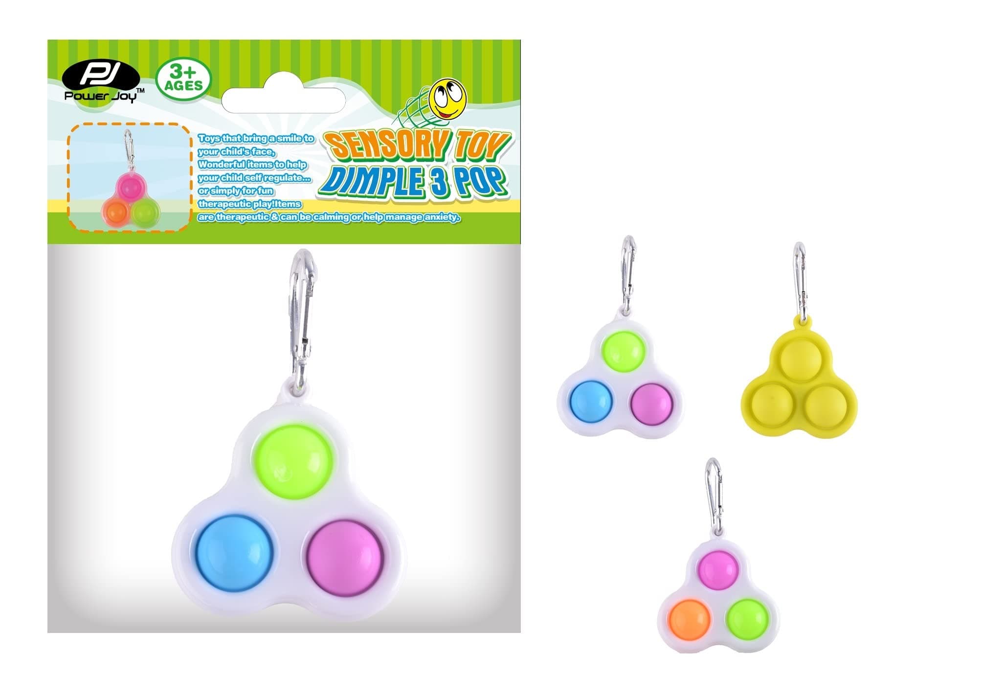 Power Joy Sensory Toy Dimple 3 Pop Key Chain 1 Piece, Fidget Toys for Kids Adults, Stress Relief