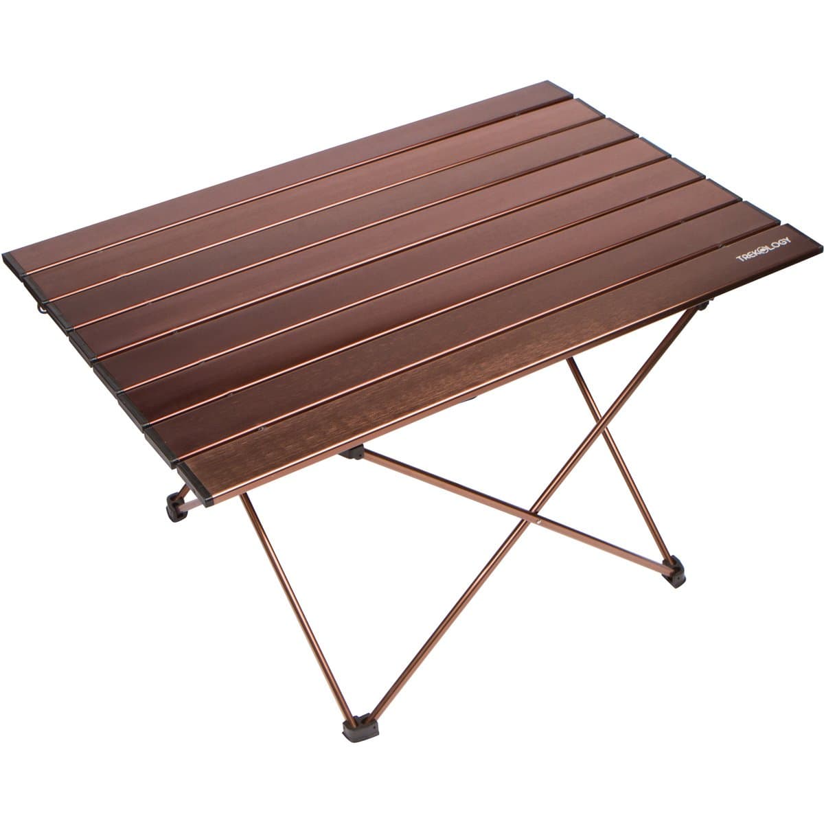 TREKOLOGY Camping/Beach Table with Aluminum Table Top – Portable Folding Table in a Bag for Beach, Picnic, Camp, Patio, Fishing, RV, Indoor (Brown, Large (27''x18''x16''))