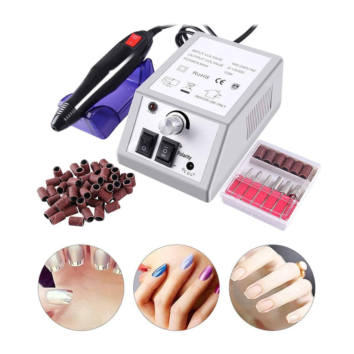 Wodesid Nail Drill Machine Electric Nail File Drill Set Kit with Sanding Bands Low Noise Vibration for Acrylic Nails, Gel Nail Art Polisher Sets Glazing Manicure Grinder Tool