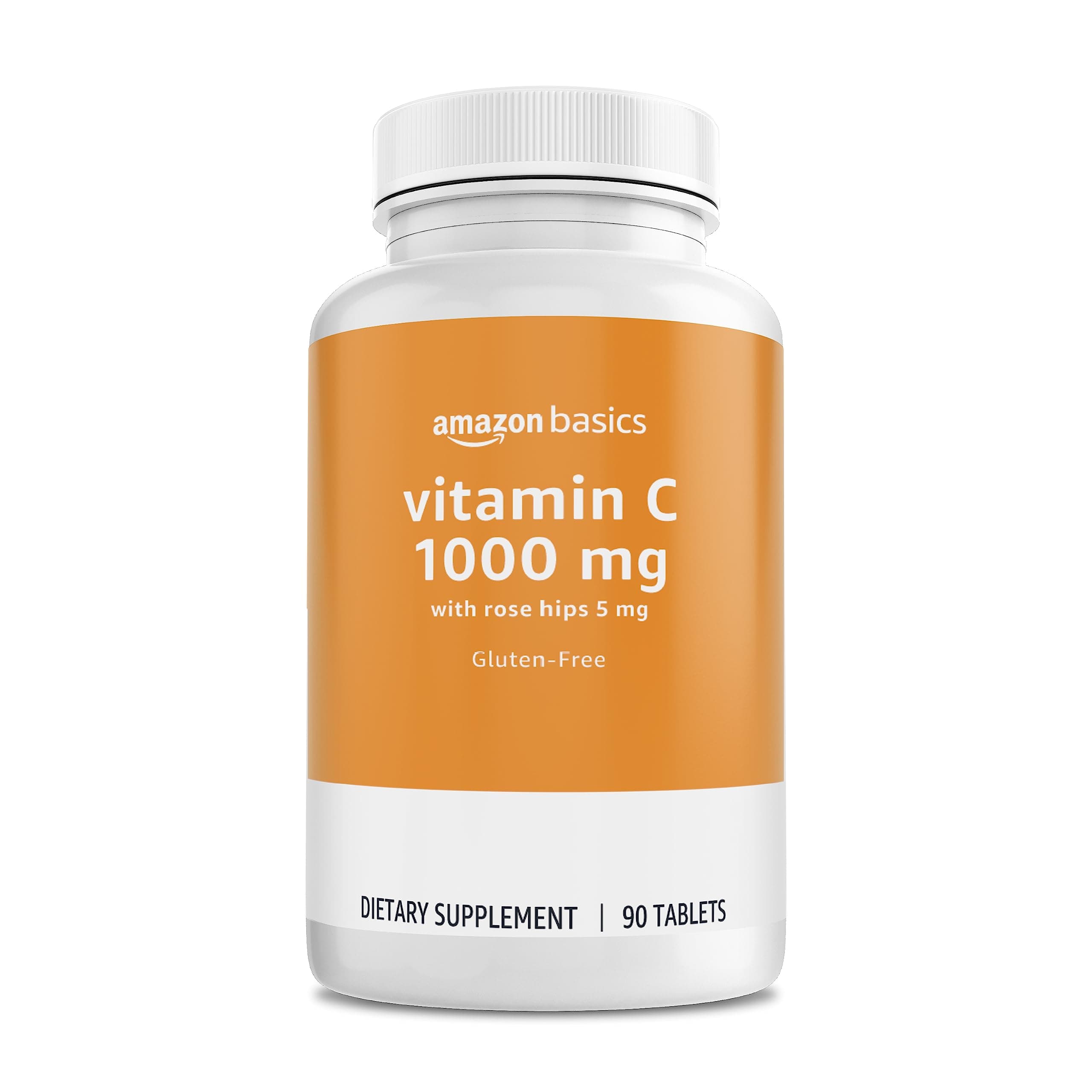 Amazon Basics - Vitamin C, 1000 mg with Rose Hips 5mg, 90 tablets (1 per serving), Gluten Free