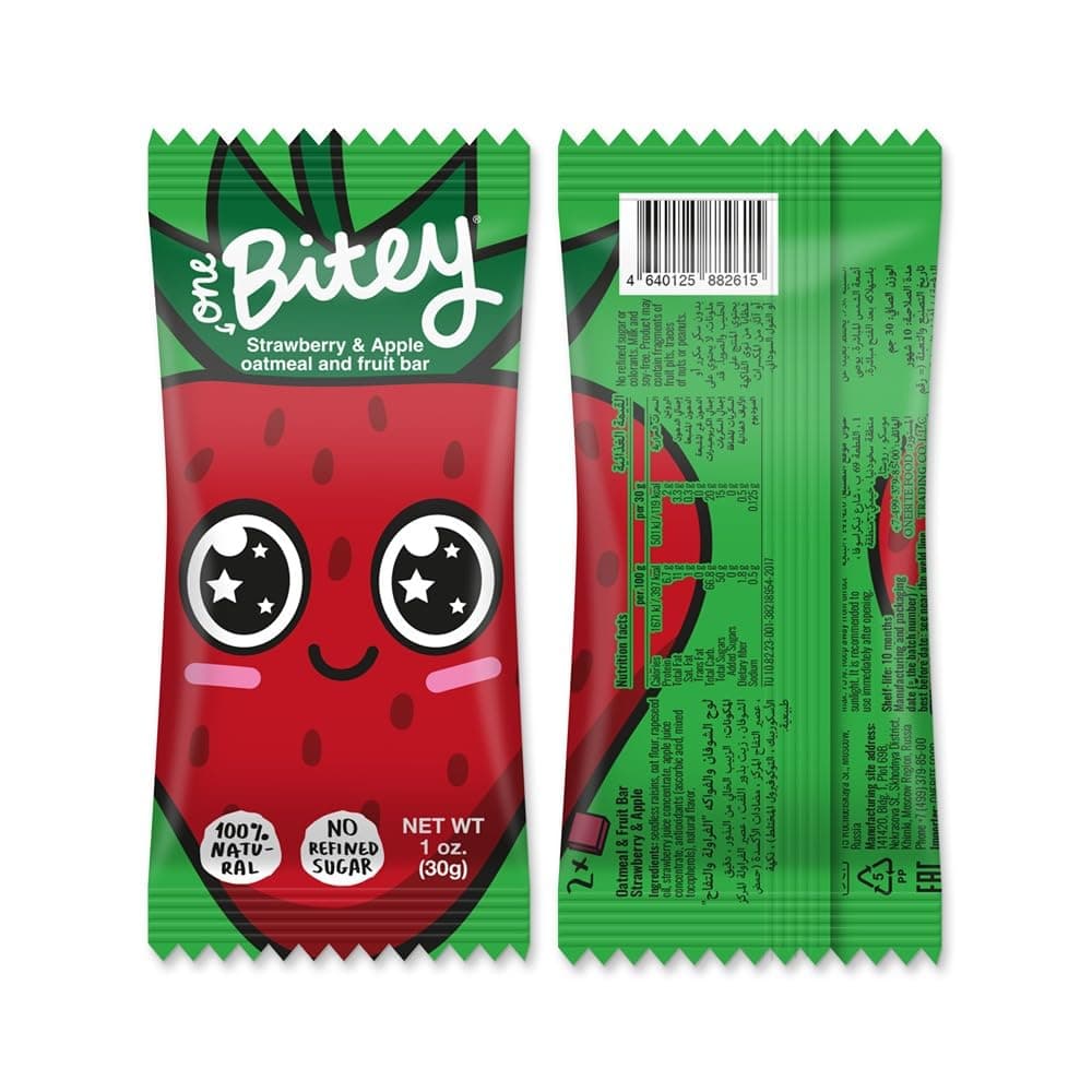 ONE Bitey Kids Fruit & Oat Bar | 20 X 30g | Apple and Strawberry | Snack for Breakfast | No Refined Sugar | Vegan | Eat on the Go