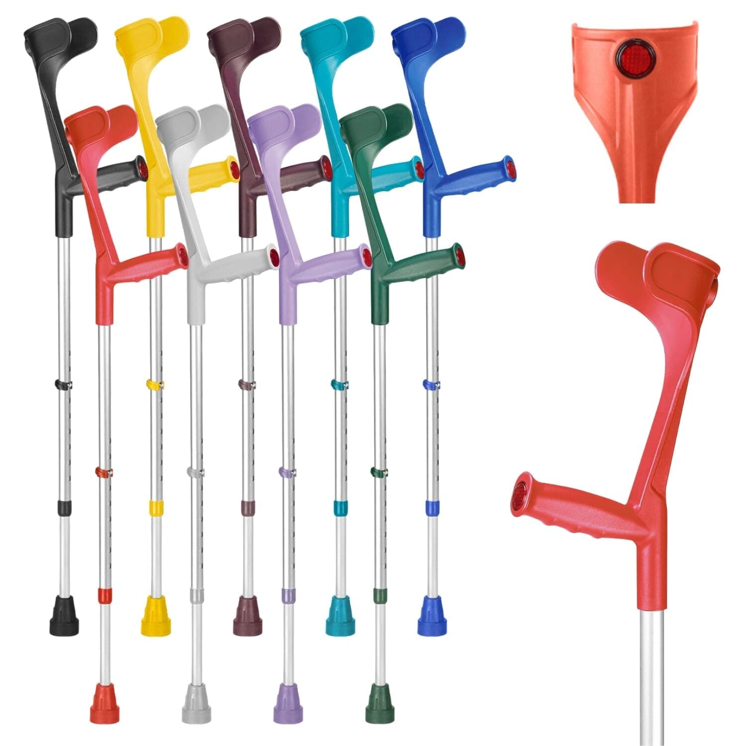 Ossenberg Classic Open Cuff Ergonomic Grip Elbow Crutch – Red – Single | Lightweight Height Adjustable Economy Comfort Coloured Forearm Crutch for Adults Men & Women Mobility and Walking Aid