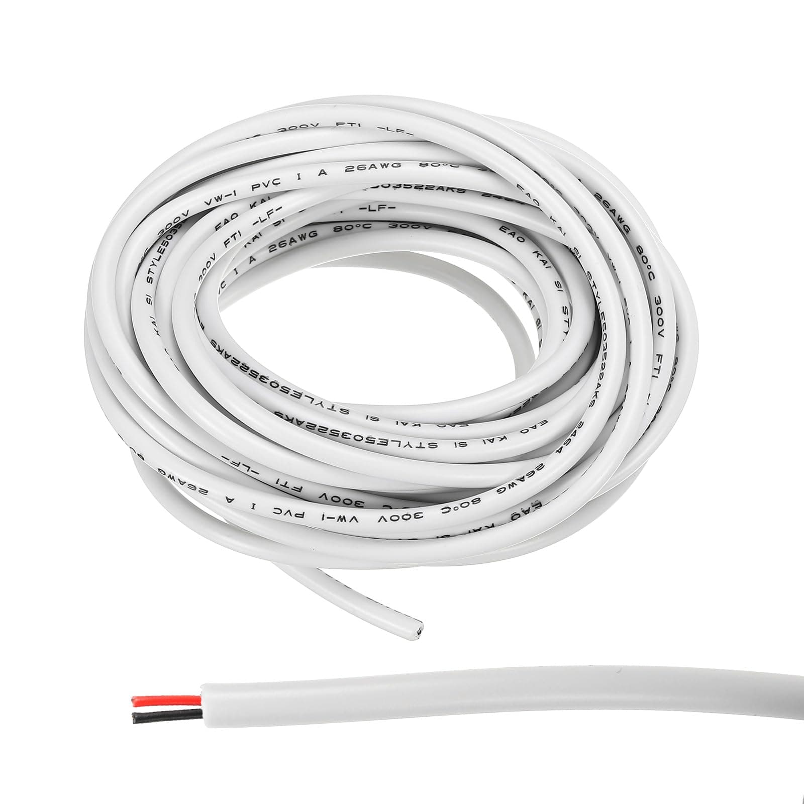 sourcing map 26AWG Electrical Wire 2 Conductors 10FT/3m Power Cable Flexible Extension Signal Signal Cable White for LED Strips Lamps Lighting Power Supply