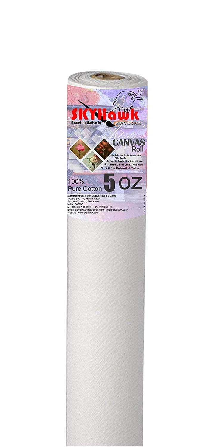 SKYHawk White Medium Grain Artist Canvas Roll 36 inche x 5 Meter (5 oz)
