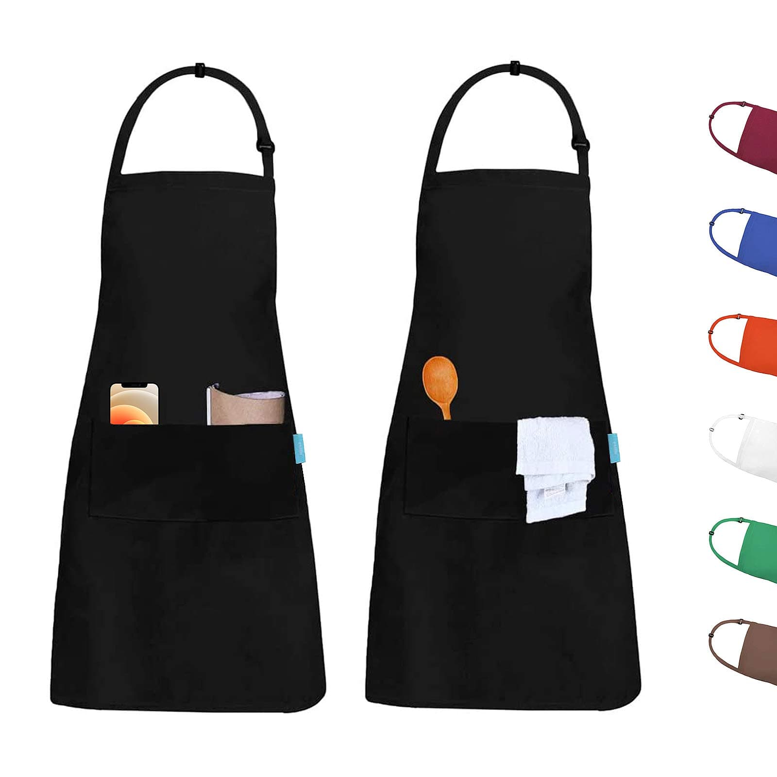 Esafio Kitchen aprons for women with 2 Pockets , 2PCS Cotton Cooking Chefs Apron Extra large for Men & Ladies Waterproof Adjustable Bid Plain Apron for Baking Gardening Restaurant BBQ