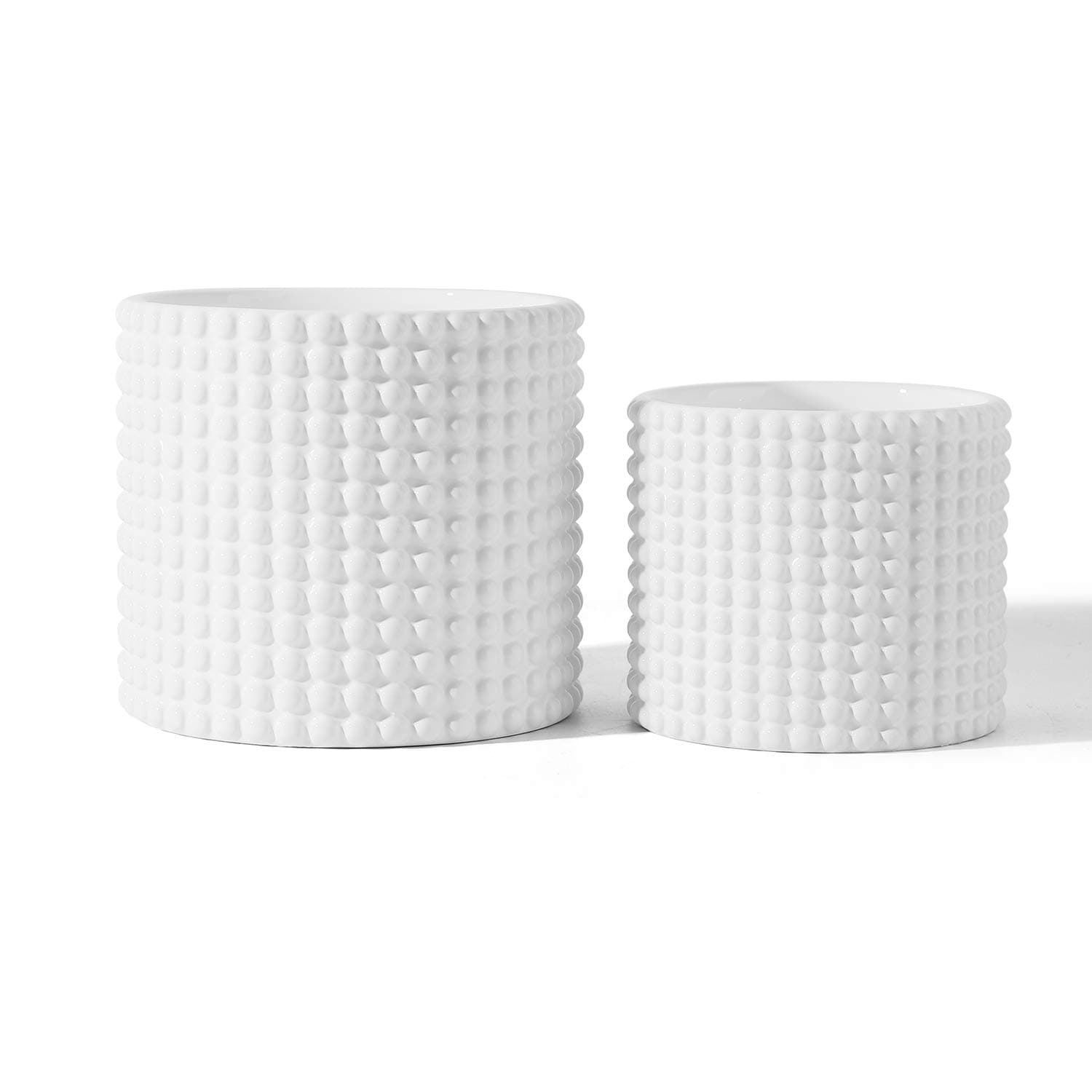 POTEY White Ceramic Vintage Style Hobnail Patterned Planter Pots 6 and 5 Inch Containers with Watering Drain Plug for Indoor Succulent Plants or Flowers