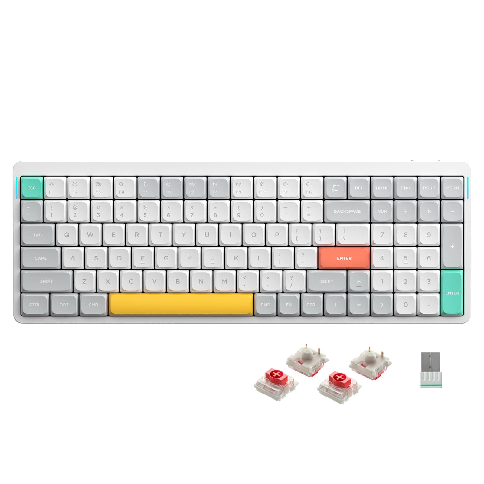 Air96 V2 Wireless Mechanical Keyboard,100 Keys RGB Backlit Keyboard,Supports Bluetooth 5.1,2.4G and Wired Connection,for PC/Laptop/Windows/Mac -White Gateron Red Switch