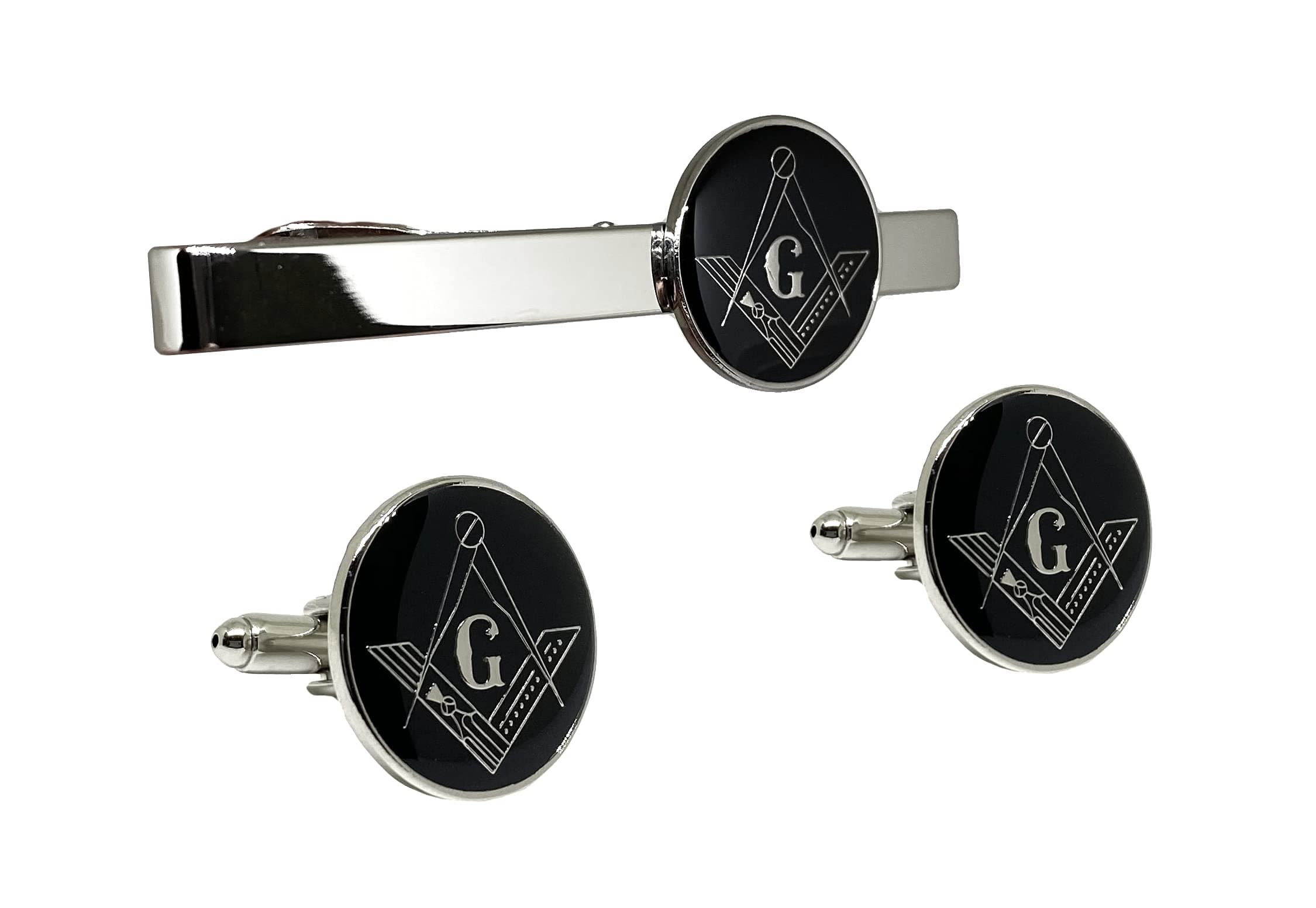 Masonic Freemason Square Compass Tie Clip Cufflinks - Trowel TieBar Accessory Set