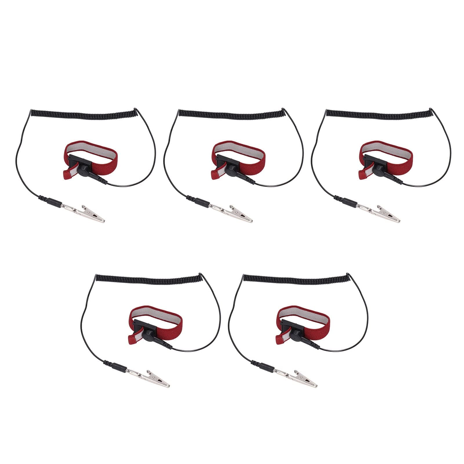 5Pcs Anti Static Wrist Strap ESD Bracelet Set, Nylon & Stainless Steel, Maroon & Black – Reliable Static Protection, Secure Clamping Wire, Ideal for Electronic Maintenance and