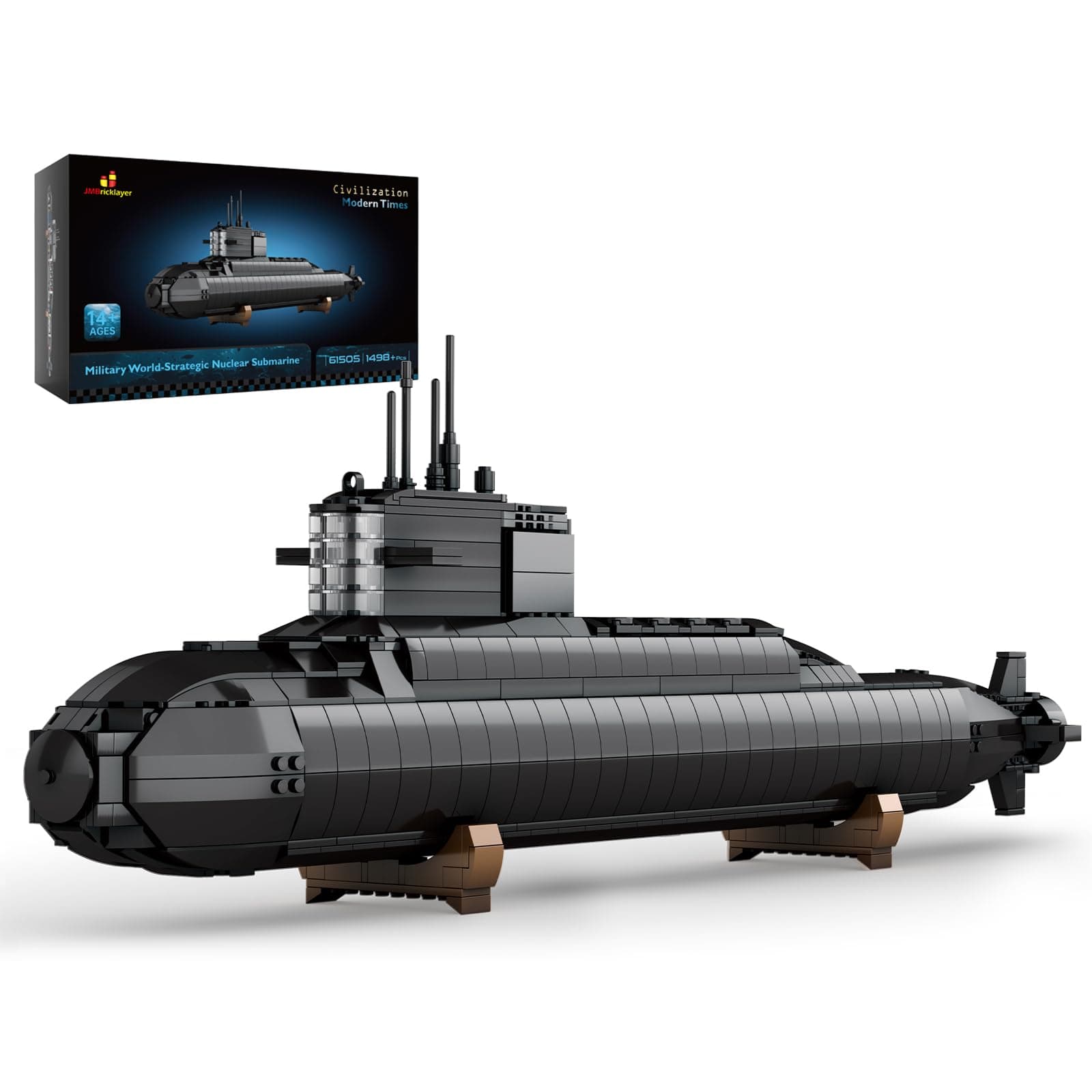 Nuclear Submarine Building Blocks Sets with Lights, Military Type-094 Submarine Model Kits, WW2 Collectible Battleship Construction Toys Decor, Gifts for Adults Boys Teens 14+