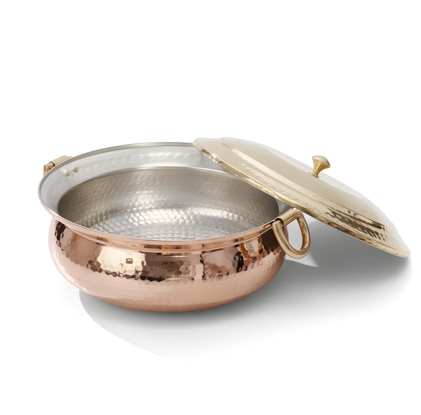 Copper Braiser with Lid, Wide and Shallow Copper Cooking Pot 100% PureCopper Hammered Lagaan for Ayurvedic Health Benefits