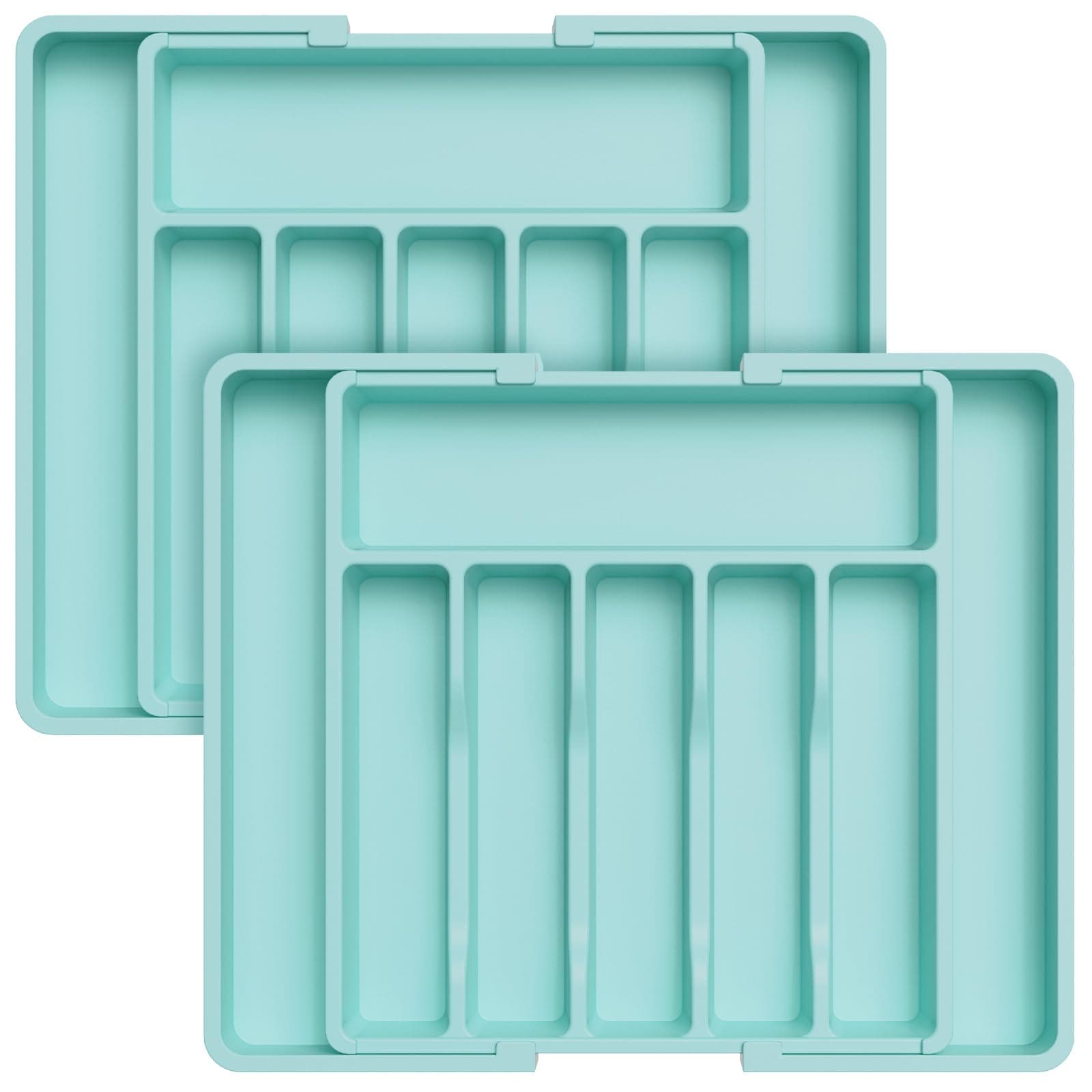 Lifewit Silverware Drawer Organizer, Expandable Utensil Tray for Kitchen, BPA Free Flatware and Cutlery Holder, Adjustable Plastic Storage for Spoons Forks Knives, 2 Pack, Turquoise