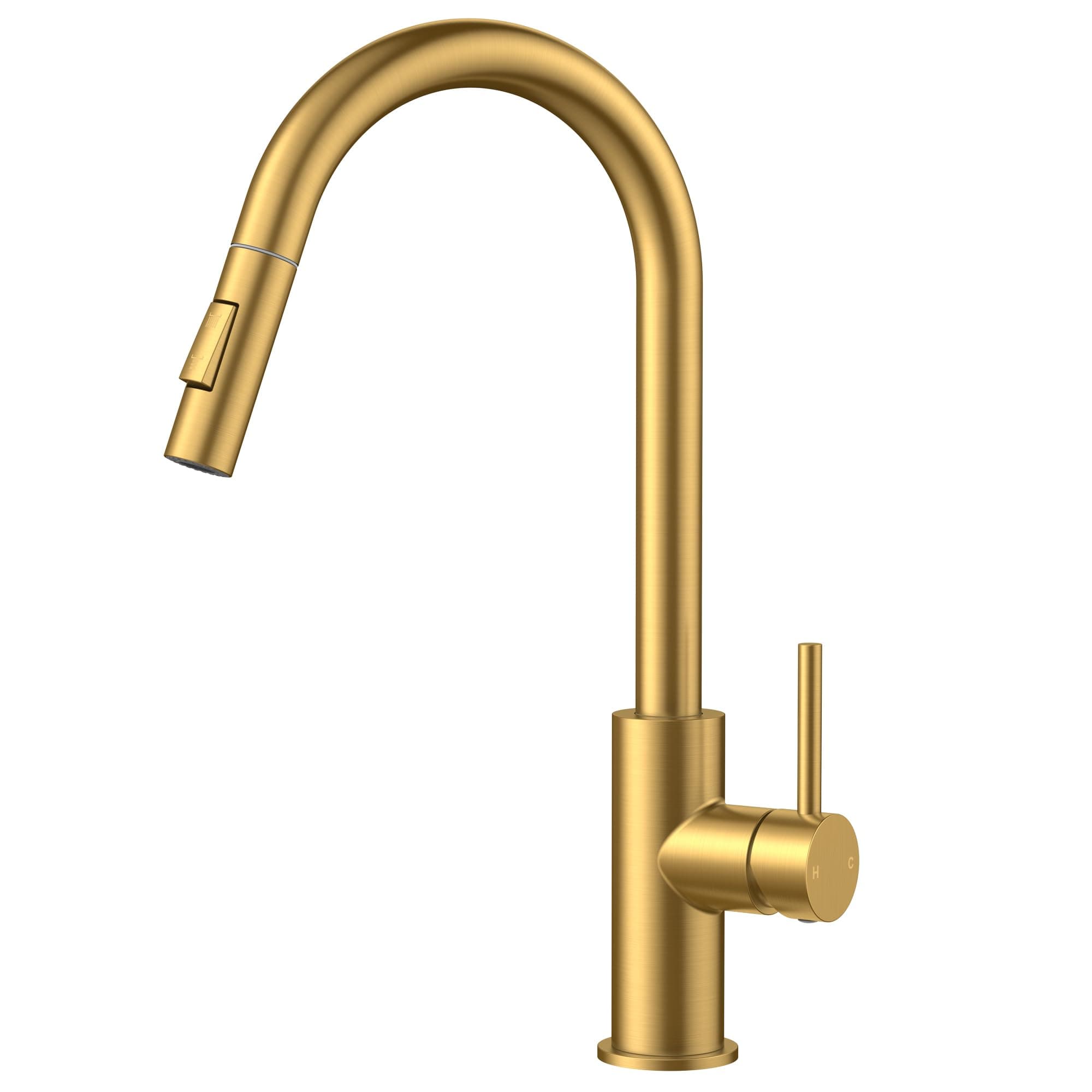 Gold Kitchen Faucet with Pull Down Sprayer, Kitchen Faucet Sink Faucet with Pull Out Sprayer, Single Hole and 3 Hole Deck Mount, Single Handle Copper Kitchen Faucets, Champagne Bronze,