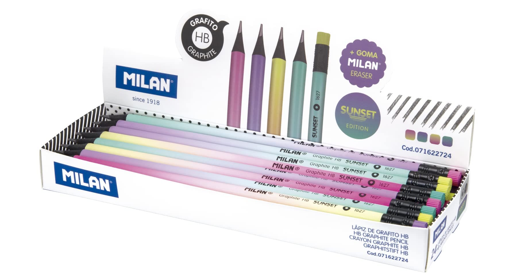 MILAN® Sunset Series 24 Round HB Graphite Pencils with Rubber