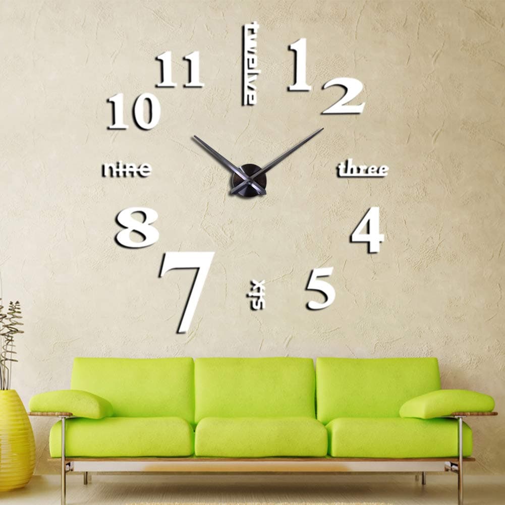 New 3D DIY Mirror Surface Wall Clocks Modern Design Living Room Decorative Wall Watches