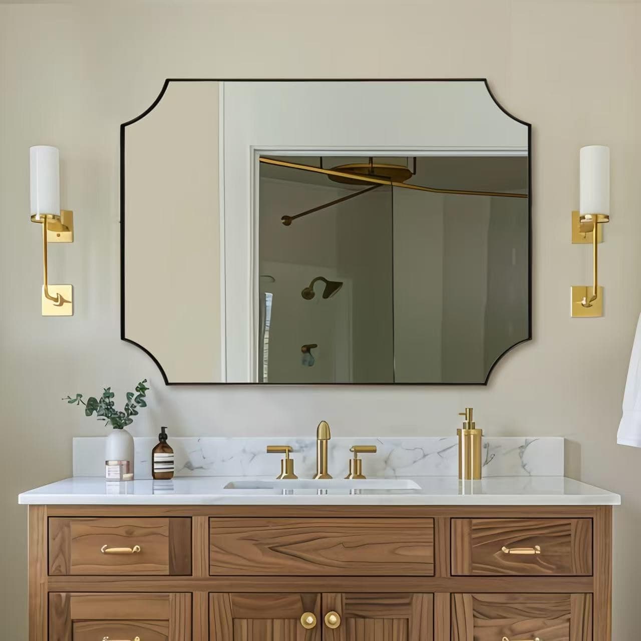 ANDY STAR 30x40 Inch Bathroom Mirror, Brushed Bronze Rectangle Scalloped Mirror, Antique Bronze Mirror with Premium Stainless Steel Metal Frame, Large Wall-Mounted Mirror (Horizontal/Vertical)