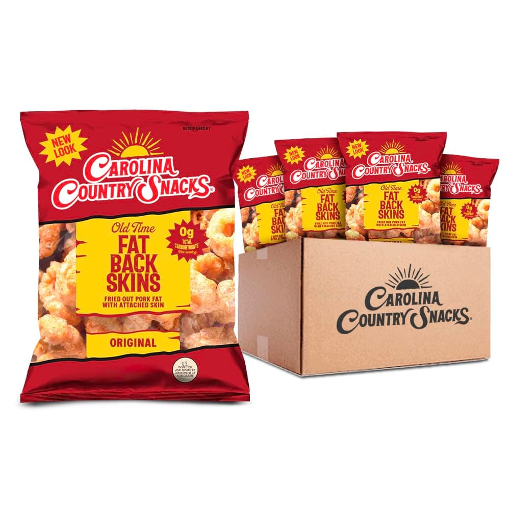 Old Time Fat Back Skins Chicharron (Strips) Plain 6 bags (3.5 oz)