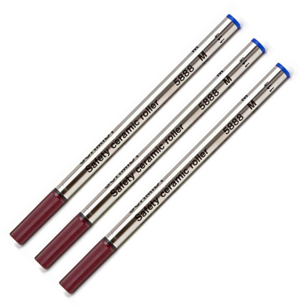 Schmidt 5888 Writing Medium Tip Point (0.7mm) Blue Ink Metal Tube Stainless Steel Tip Safety Ceramic Roller Ball Refill - 3 Pack