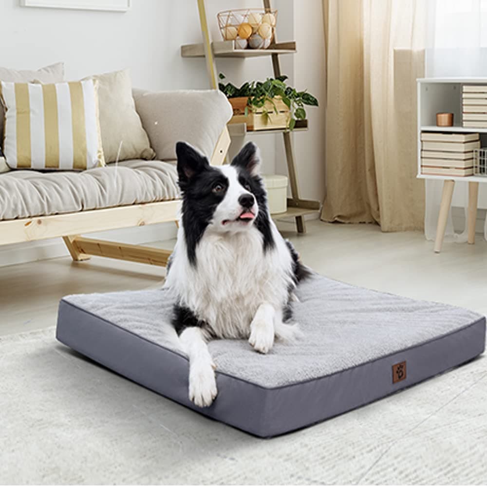 Baauye Dog Bed for Large(Medium,Small) Dogs,Orthopedic Egg Crate Foam Pet Bed with Waterproof,Removable and Washable Cover, Cat Bed for Crates, Sofa and Couch (Large, Grey)