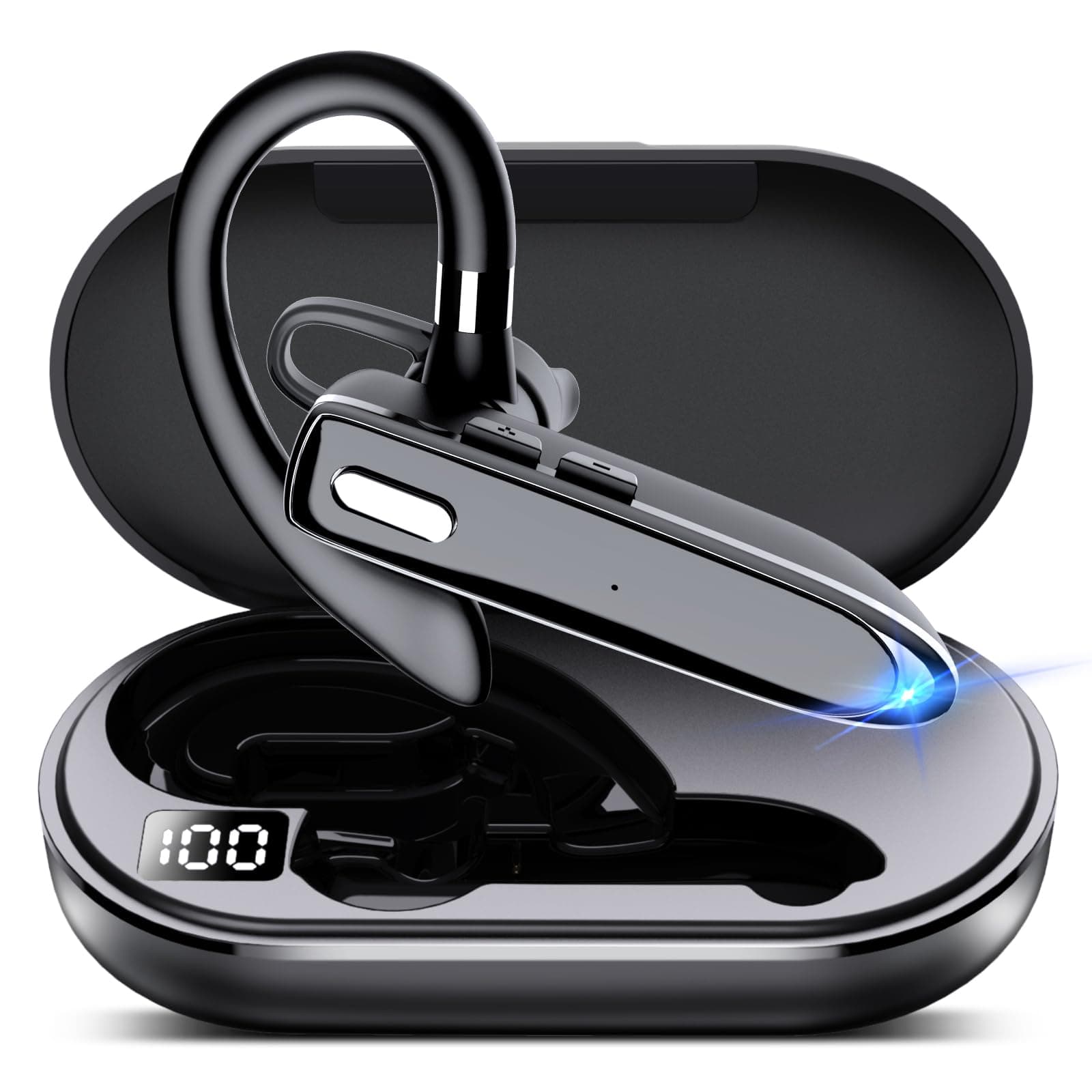 EUQQ Bluetooth Single wireless Headset Handsfree Earpiece for phone, V5.3 in-Ear Headphone with Microphone,USB-C Charge, Waterproof Earphones for Driving/Business/Office with Android/iOS,Laptop