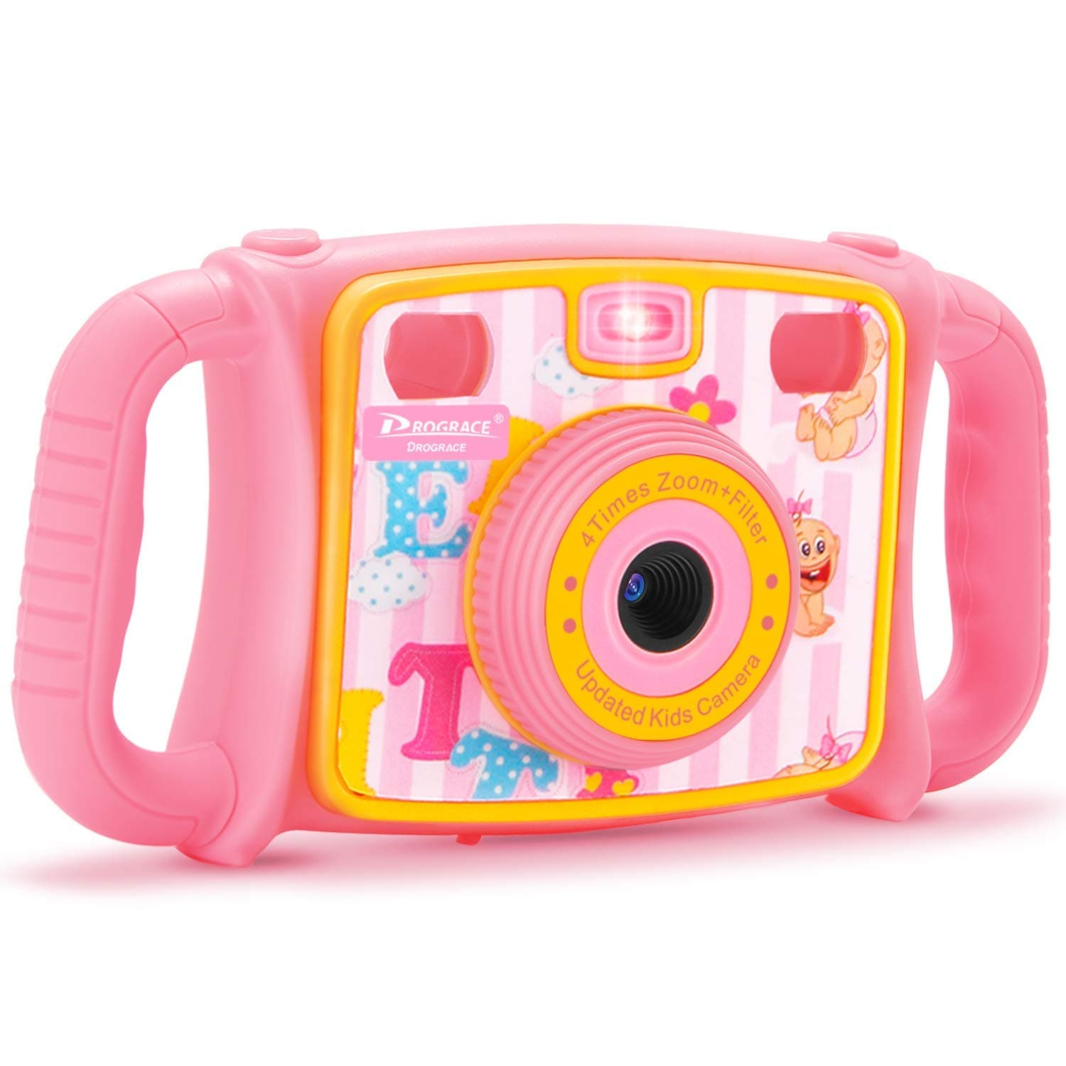 Prograce Kids Camera Creative Camera 1080P HD Video Recorder Digital Action Camera Camcorder for Boys Girls Gifts 2.0” LCD Screen with 4X Digital Zoom and Funny Game(Pink)