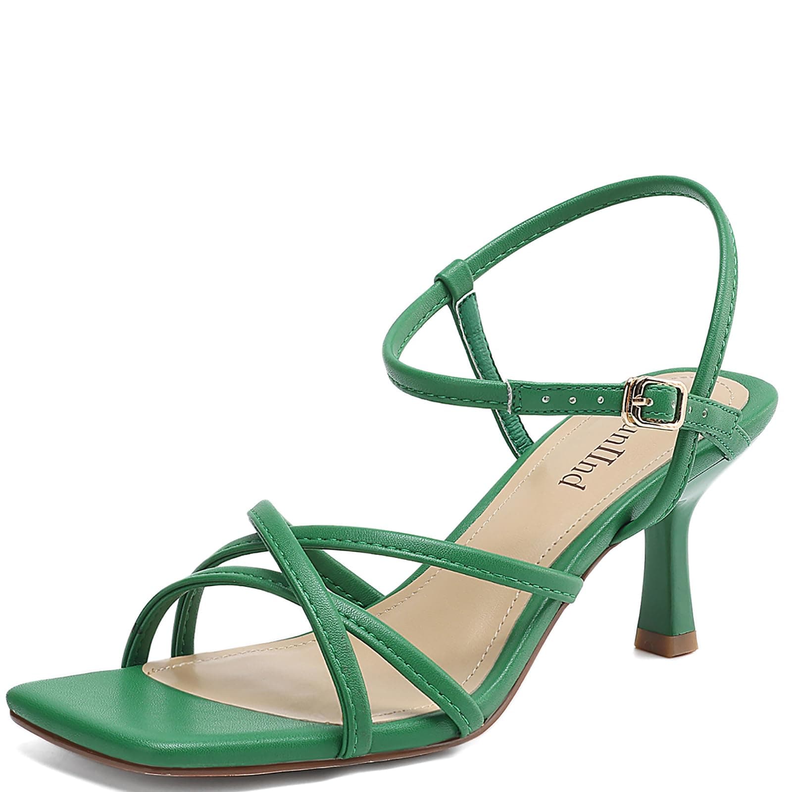 Women's Sandals Square Open Toe Kitten Heels Strappy Ankle Strap Heeled Sandals for Women Comfy Weddings Shoes
