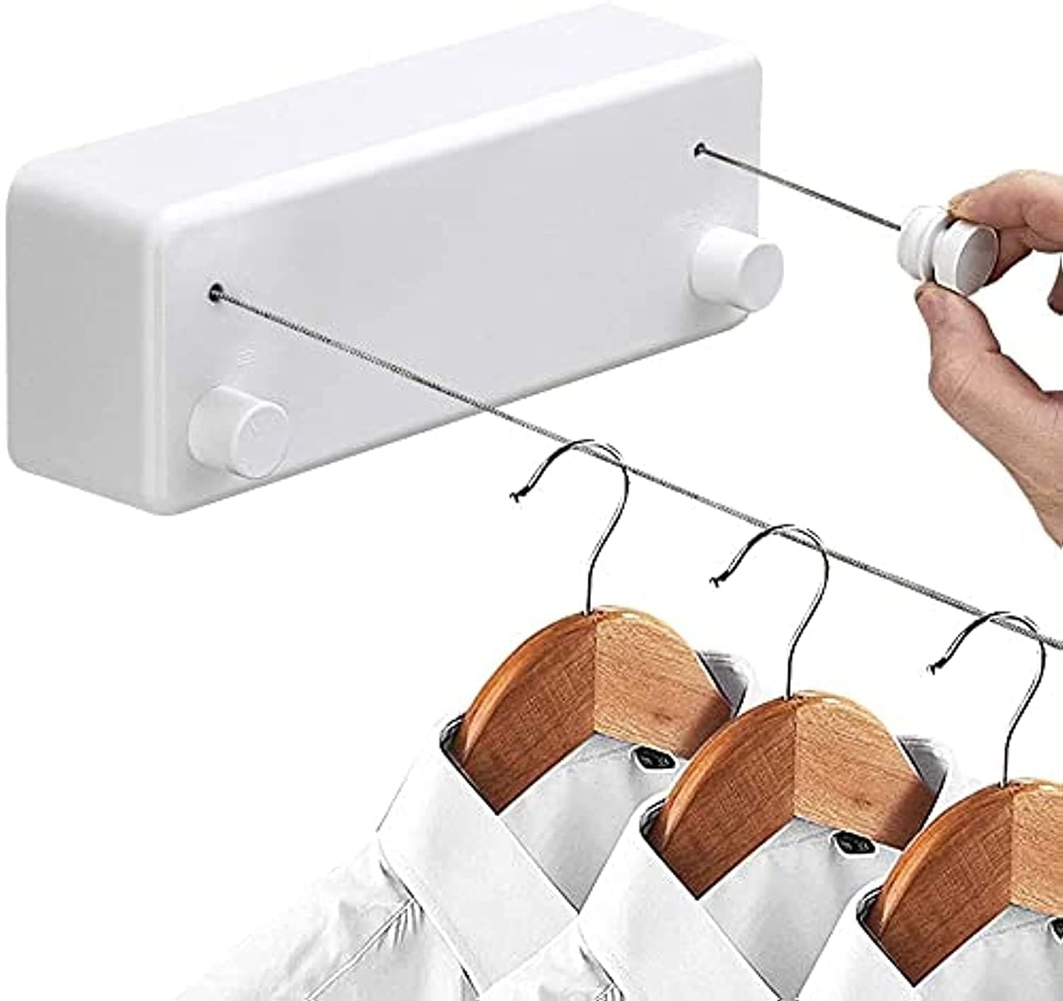 Retractable Clothesline (Double line) - Heavy Duty Clothes Drying Laundry Line, Indoor Outdoor Wall Mounted Clothes Dryer Rope Clothing Retracting Adjustable Stainless Steel Line, 13.8 Feet