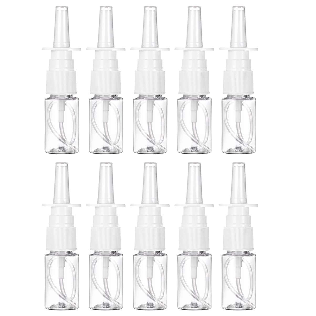 10pcs Nasal Spray Bottle Refillable, Saline Spray Botter Fine Mist Spray Bottle 10ml Clear Empty Rhinitis Care Sprayer Container for Saline Essential Oils Water, Home and Travel Use