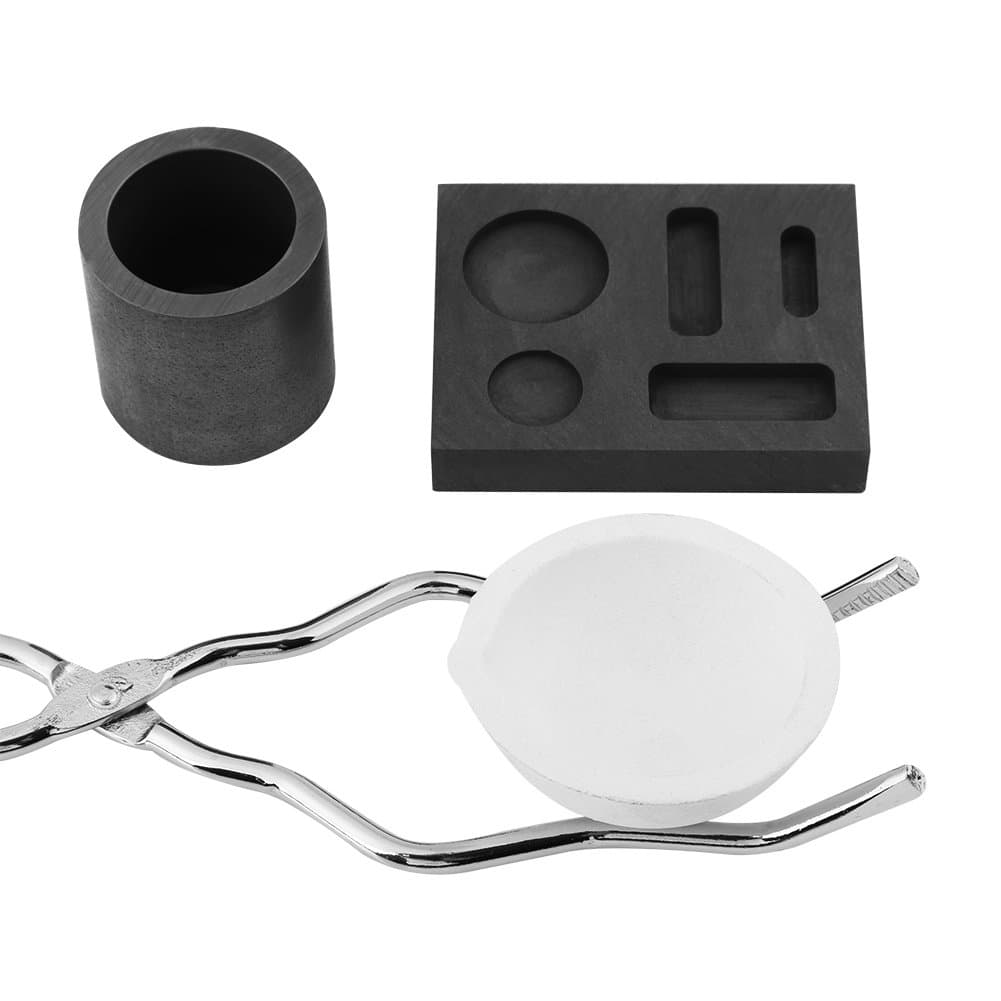 Graphite Crucible, 4 Pcs Torch Melting Silver Graphite Crucible Kit or High Purity Graphite Crucible + Tong + Bowl + Combo Ingot Torch Melting Kit Used in Dental Alloys, Platinum