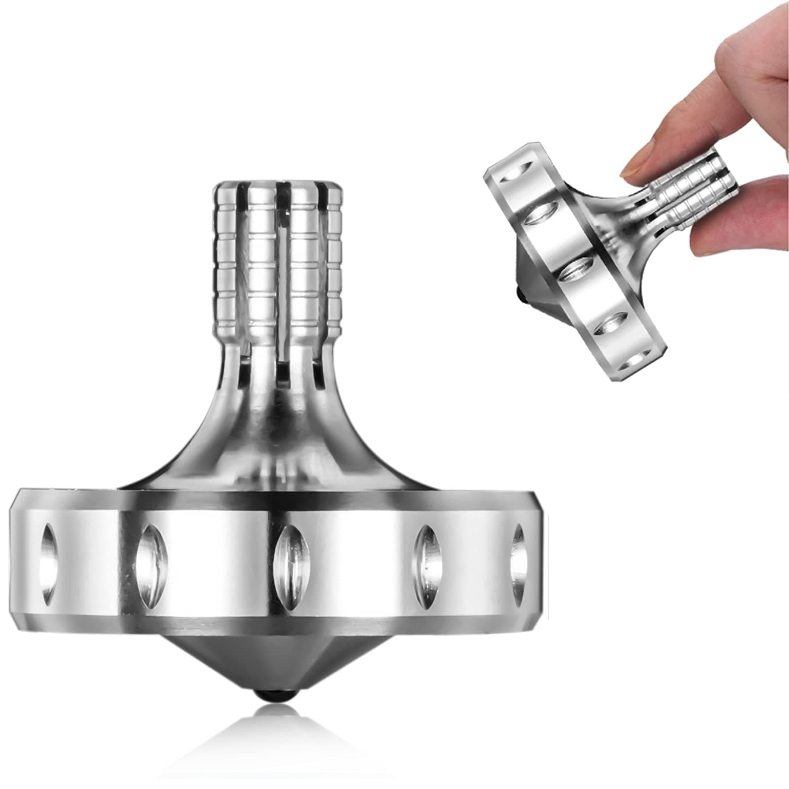 Precision Metal Spinning Top, Long Lasting Spin Time and Perfect Balance, Skilled Adult Easily Exceed 10 Mins, Portable Stainless Steel EDC Office Desktop Game Toys (M, Silver)