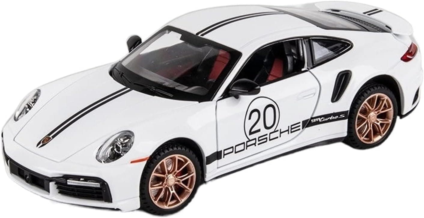 Alloy Metal Pull Back Die-cast Car 1:32 Porche Turbo 911 Diecast Metal Pullback Toy car with Openable Doors, Light Music Boys Gifts Toys for Kids(1/32 Porche Turbo_White)