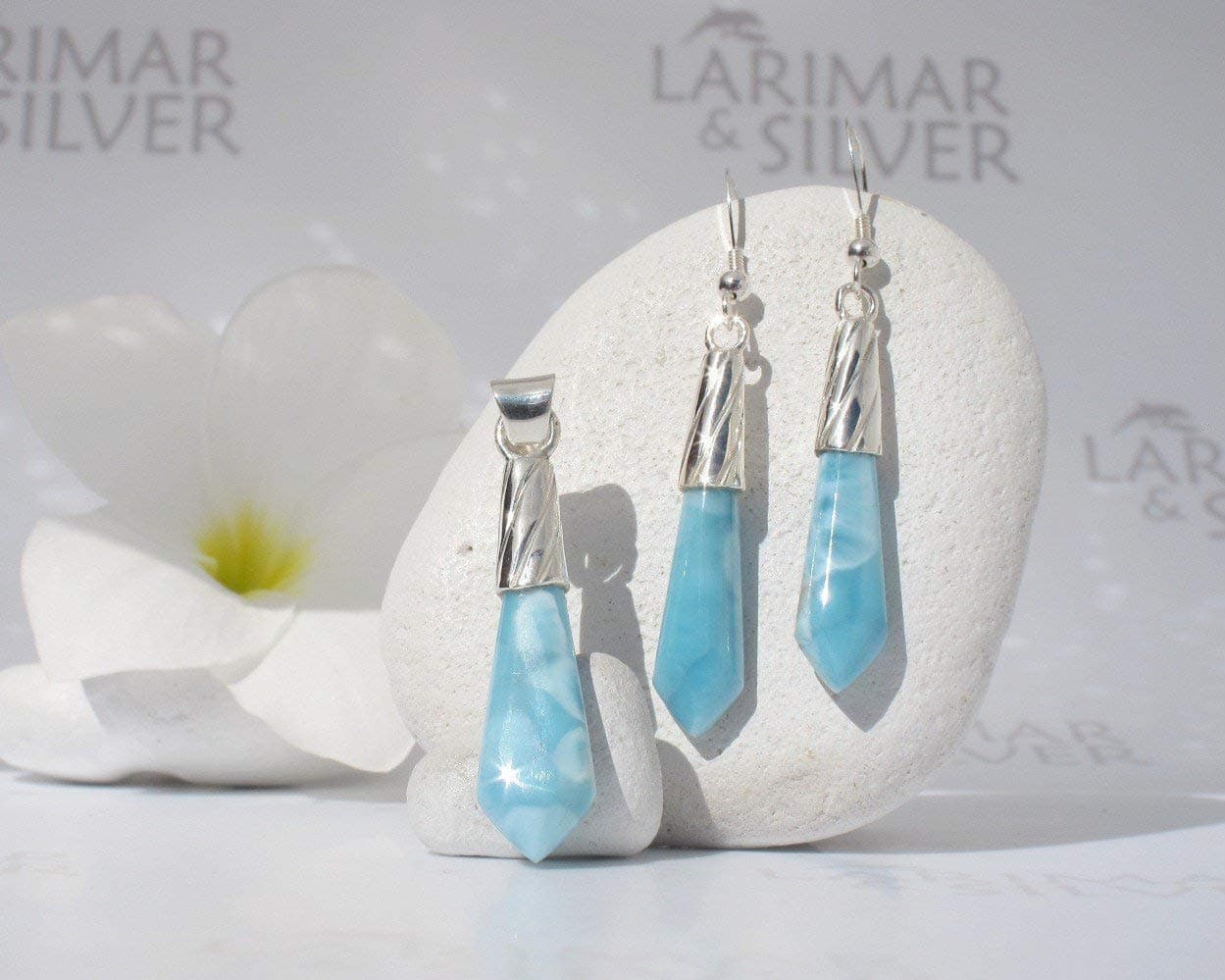 Larimar set by Larimarandsilver, aqua Larimar drops, turtleback, blue topaz drops, handmade Larimar pendant and earrings– AZ213