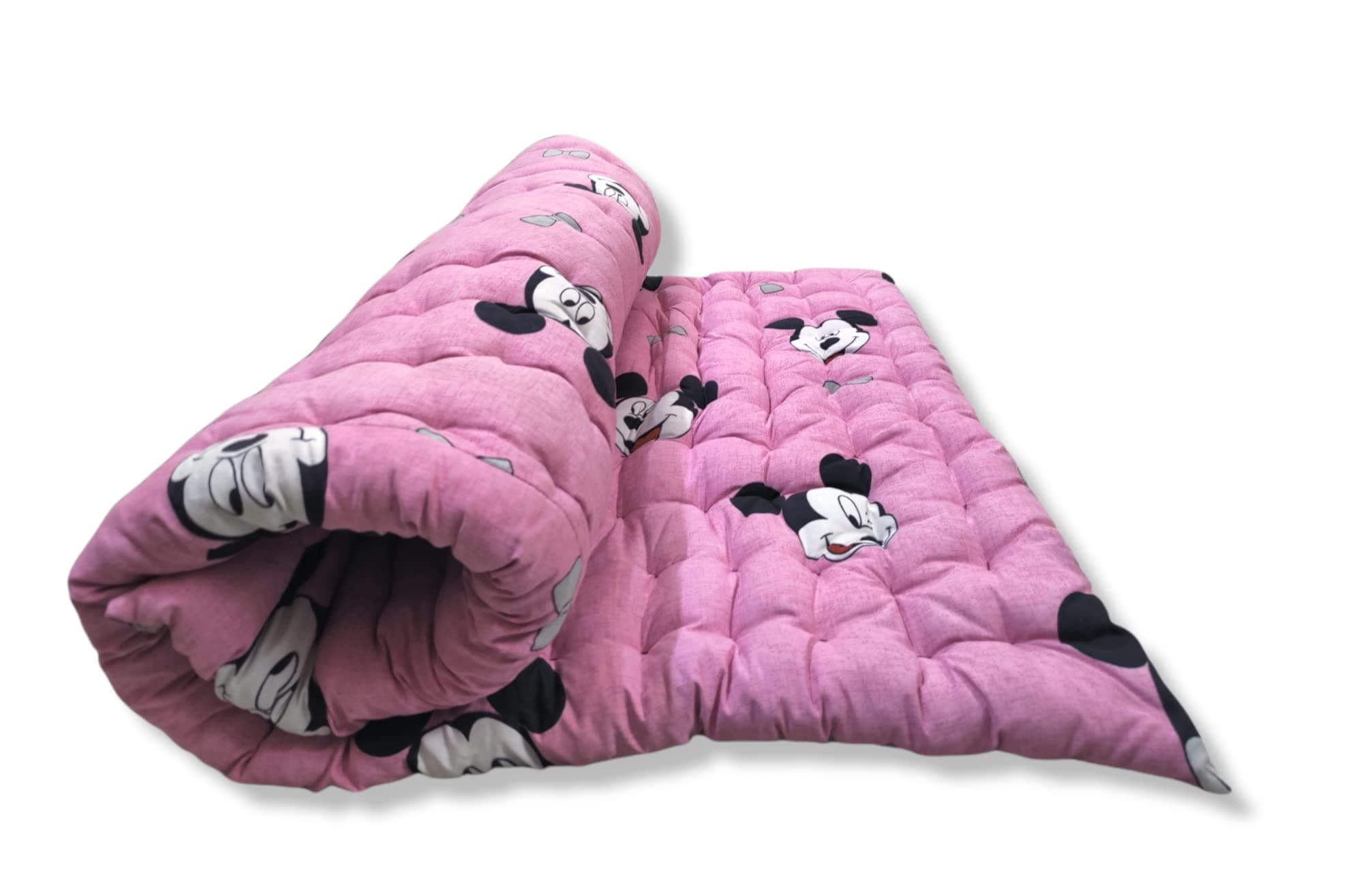 Deevine Craft Soft Cotton Quilt | Foldable Movable Picnic Light Weight Filled Single Firm Mattress| Gadda (3D Design Printed, 1 Sleeping Capacity, 3 x 6 ft or 72 x 36 Inches) (Pink Mouse)