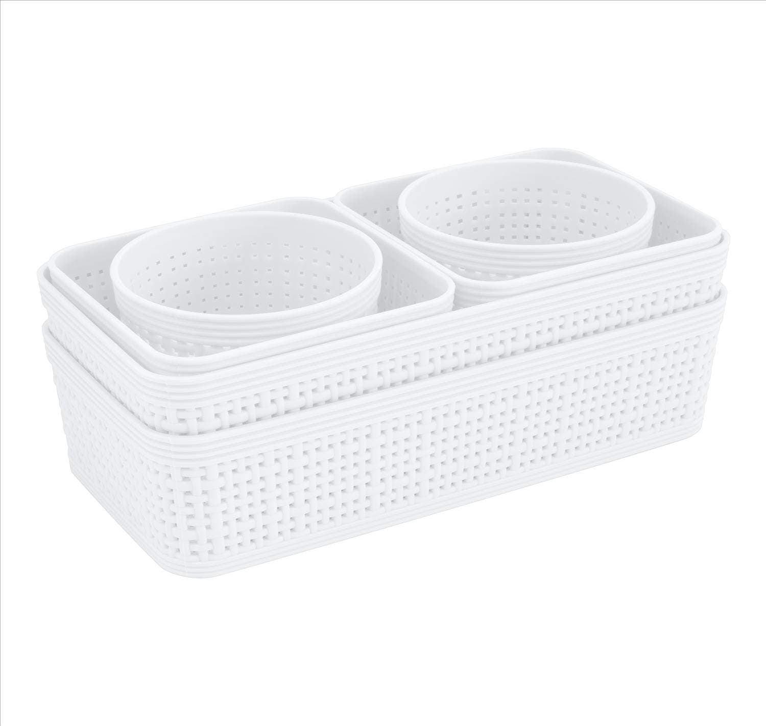 Simplify 6 Piece Organizing Set | Multiple Size Bins | Multipurpose | Office | Desk | Dorm | Bathroom | Storage Basket | Small Items | Accessories | White