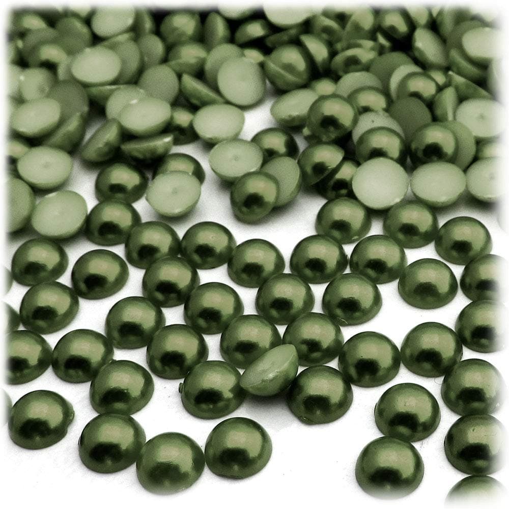 144pc Pearl Finish Half Dome Beads, Round, 5mm, Olive Green
