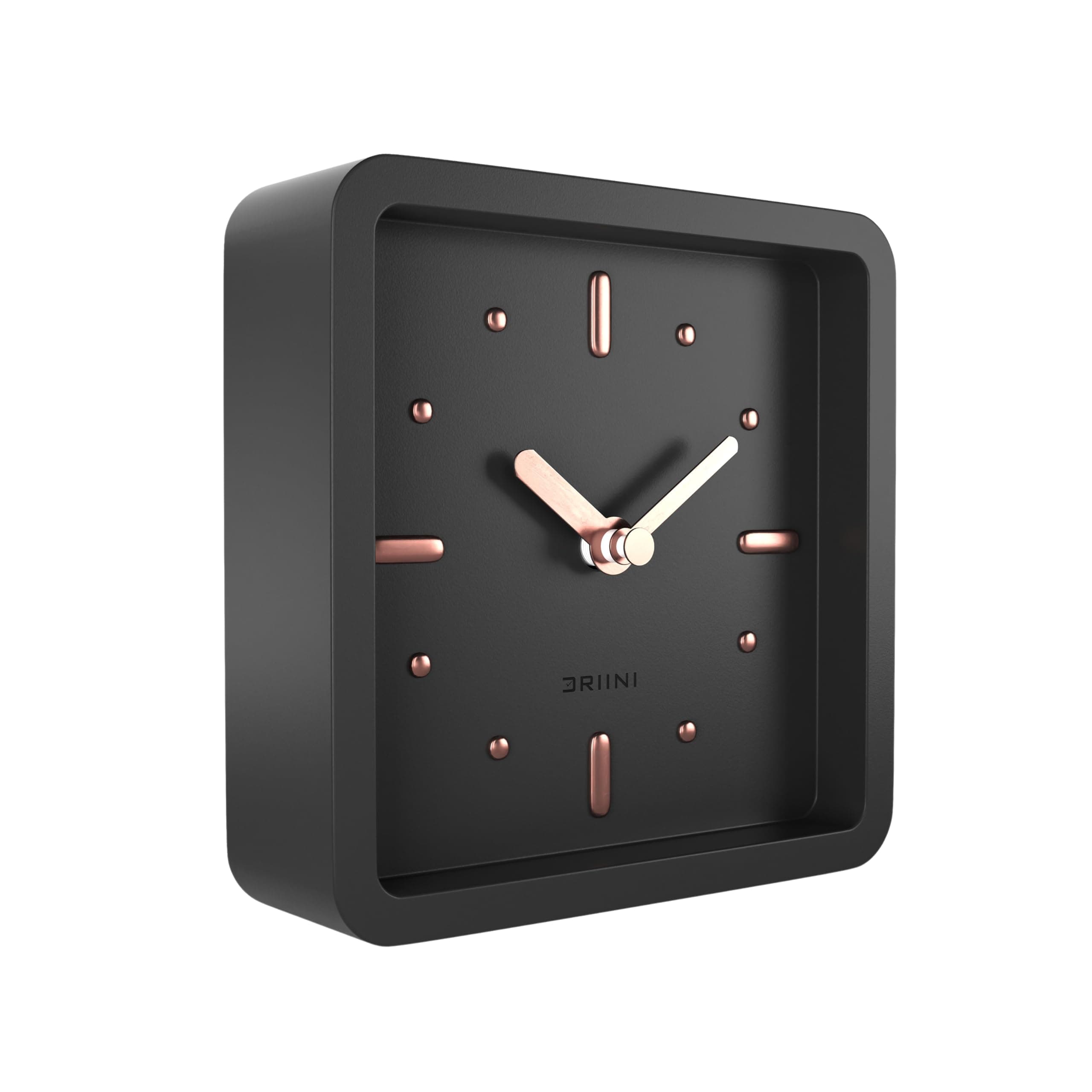 Modern Mid Century Desk & Shelf Clock (Black Rose Gold) - Battery Operated with Silent, Analog Movement – Small Tabletop Clocks for Office – Perfect for Mantle, End Table, Desktop or Nightstand