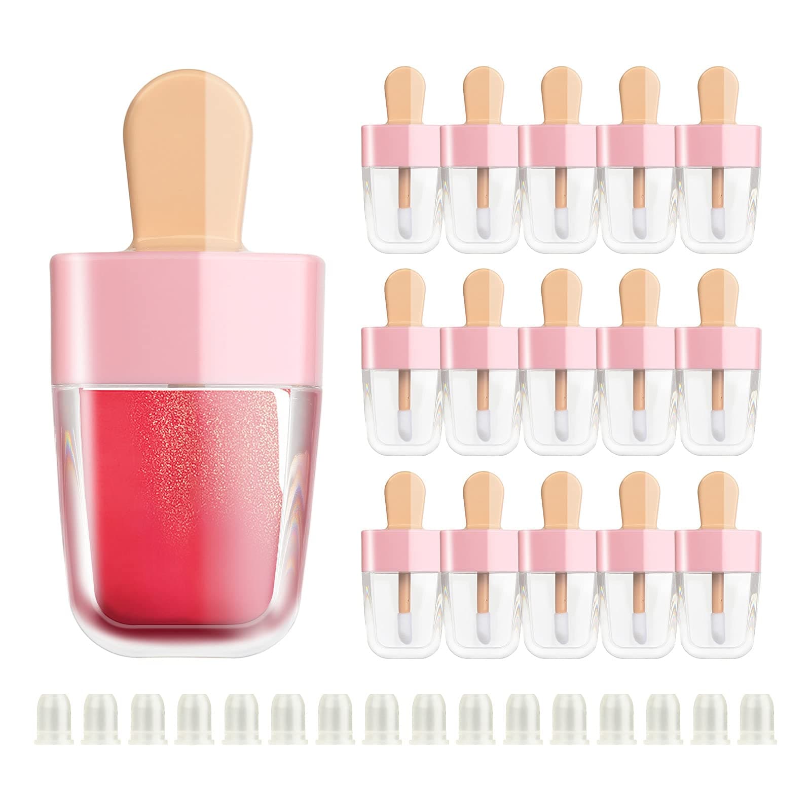 MISAZ 16 Pieces Empty Lip Gloss Tubes 5ml/0.2oz Adorable Pink Ice-cream Shaped Refillable Lip Balm Bottles Cosmetic Samples Container DIY Lip Glaze Vials Storage Bottle for Women Makeup Girls Beauty