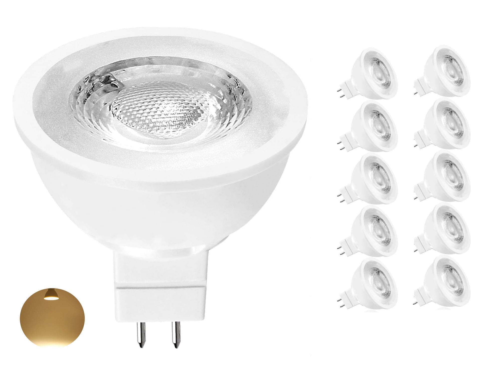 10 Pack MR16 LED Bulb Non Dimmable, GU5.3 Bi-Pin Base MR16 LED Bulbs, 7W (70W Equivalent) 3000K Warm White (Yellow) for Spot Lights, Recessed, Tracking Lights, 240V, 1 Year Warranty.