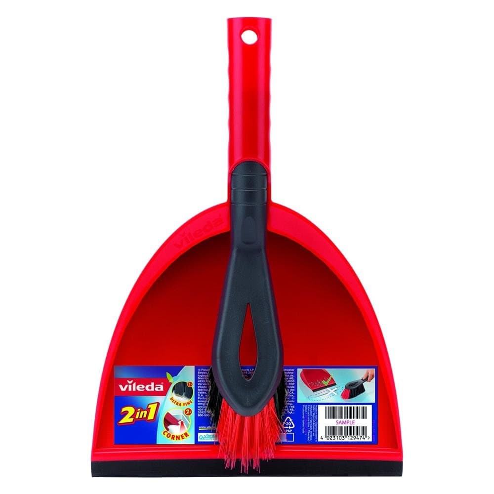2x1 Short Handle Dustpan Standard – Dustpan And Brush, Ultra-Thin Black Fibers, Red Fibers, Ergonomic, Versatile, - Red & Black (25 x 5 x 35 cm)
