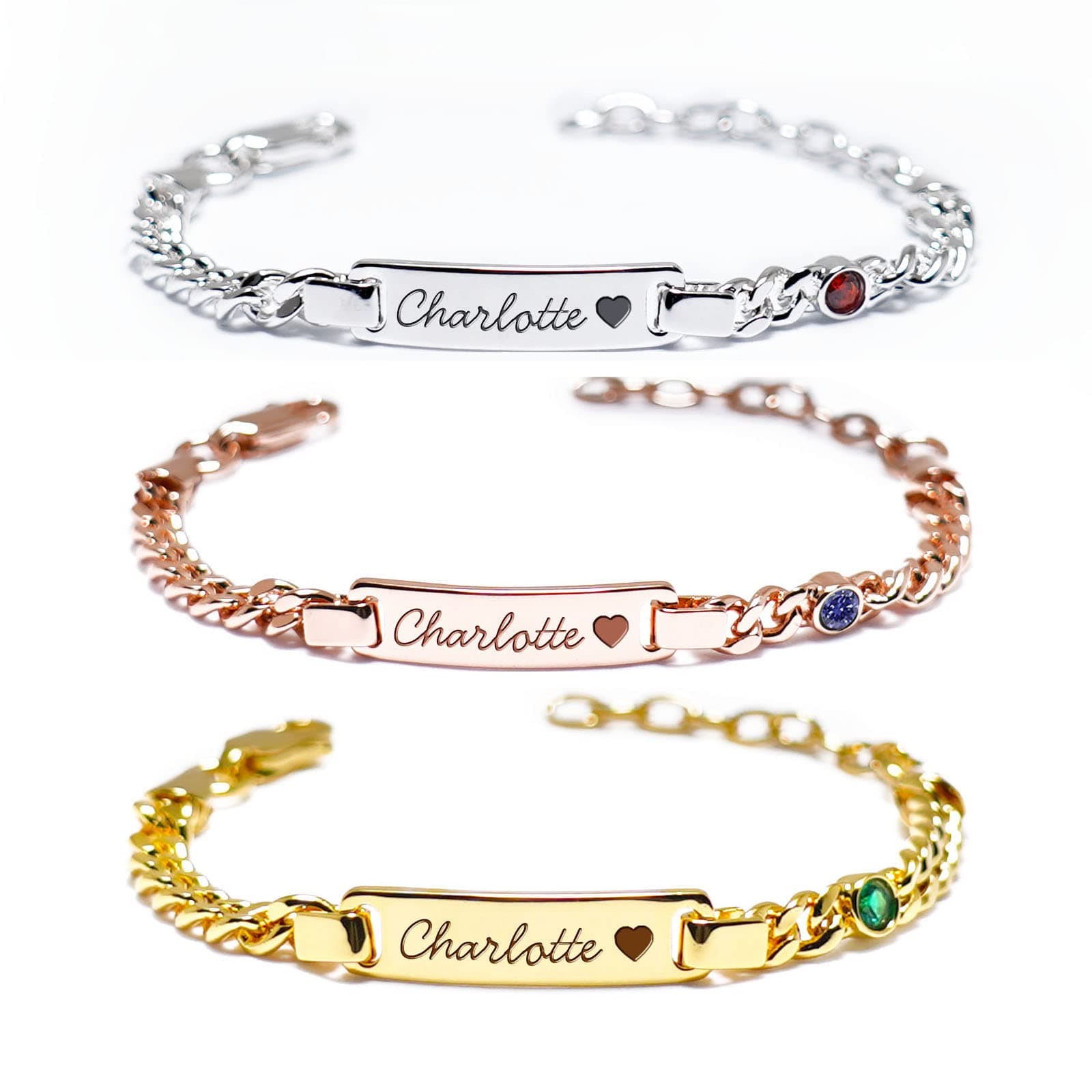 Personalized Baby Bracelets for infant with Birthstone Customized Name ID Bracelets 18K Gold Plated Adjustable Chain for Boys Girls Custom Baby Gifts for Newborn 1st Birthday Baby Shower Custom Jewelry Gift for Men Women