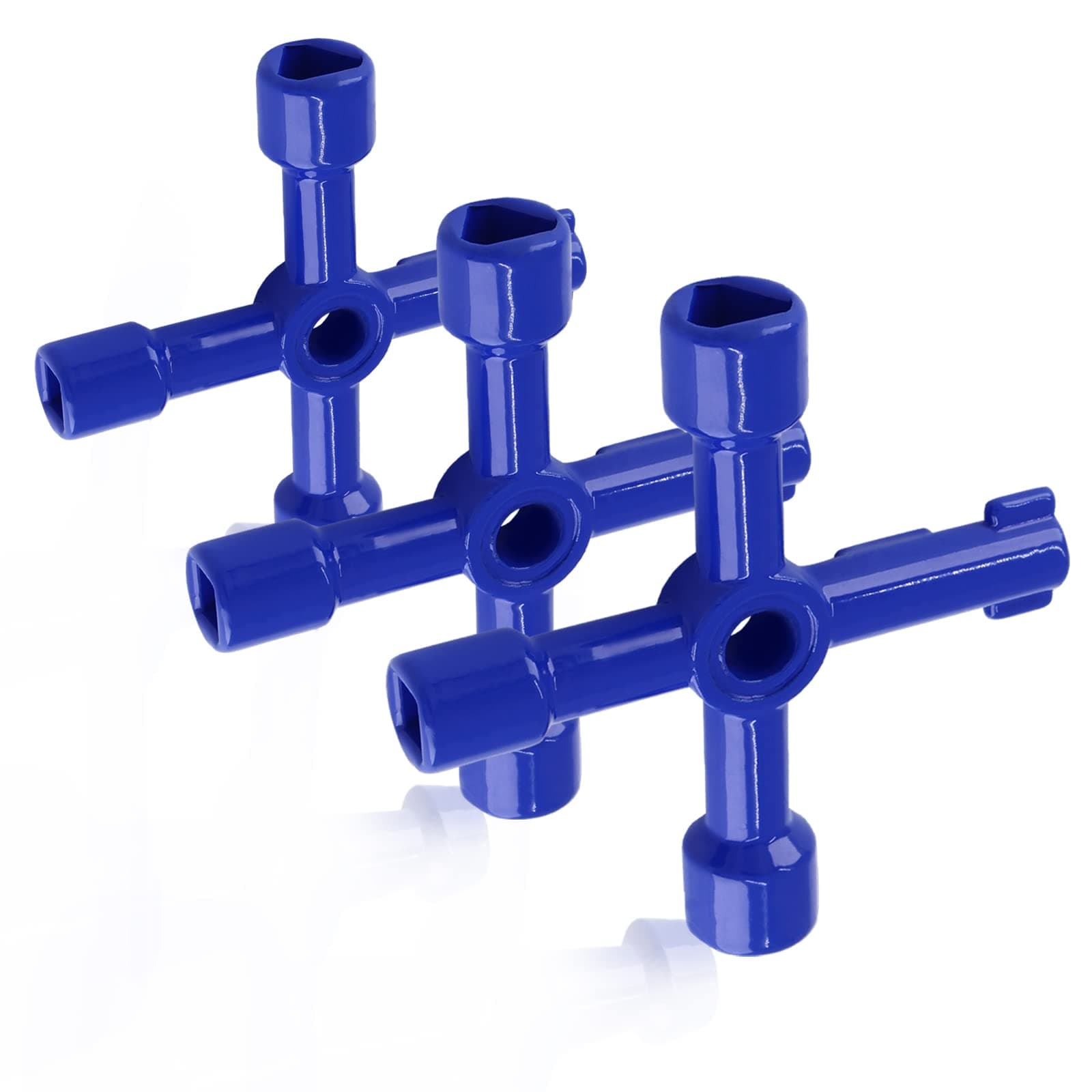 Waziaqoc 4-Way Multi-Functional Utilities Key (2 PACK), Zinc Alloy Triangle/ Square Universal Cross Wrench for Water Meter Electric Gas Valve Cabinet Elevator, Blue