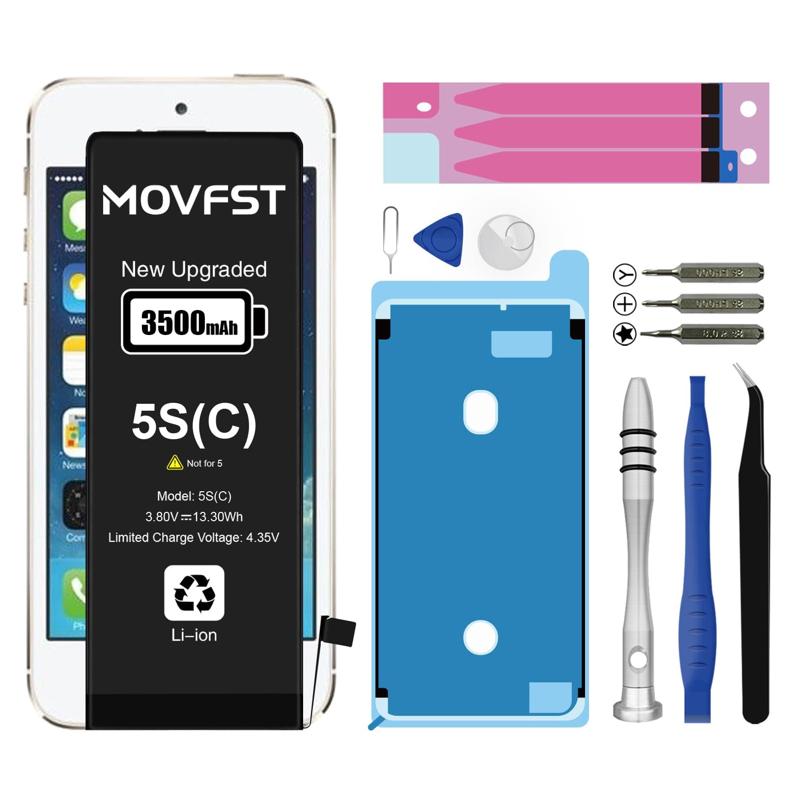 Replacement Battery for iPhone 5S/5C,3500mAh High Capacity Battery Fit for iPhone 5S/5C Model A1453 A1457 A1518 A1528 A1530 A1533 A1456 A1507 A1516 A1529 A1532 with Repair Tool Kits